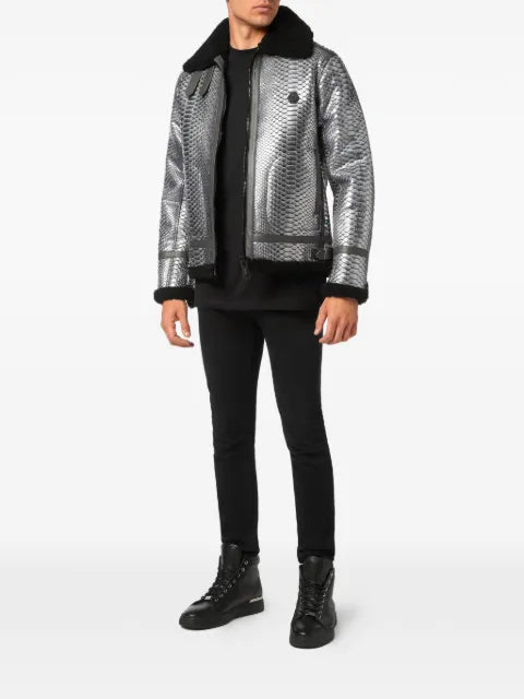 Philipp Plein jacket in shearling and python leather
